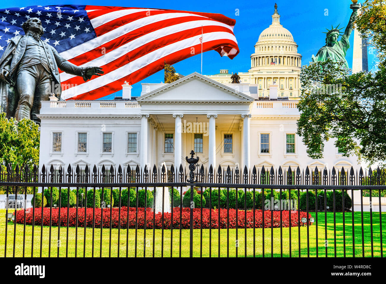 Das Weiße Haus ist auf der Nordseite und der Rasen vor der Шт Washington, DC. Washington ist die Hauptstadt der Vereinigten Staaten. Stockfoto