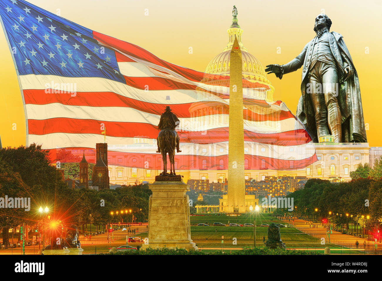 Das Washington Monument ist ein Obelisk auf der National Mall in Washington, D.C., George Washington zu gedenken. Stockfoto