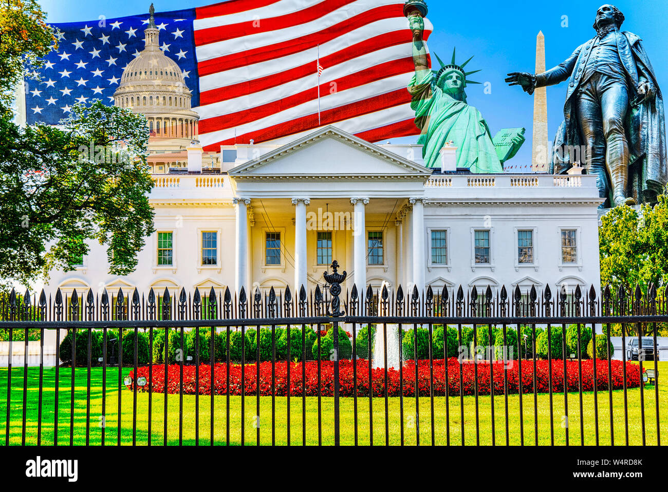 Das Weiße Haus ist auf der Nordseite und der Rasen vor der Шт Washington, DC. Washington ist die Hauptstadt der Vereinigten Staaten. Stockfoto