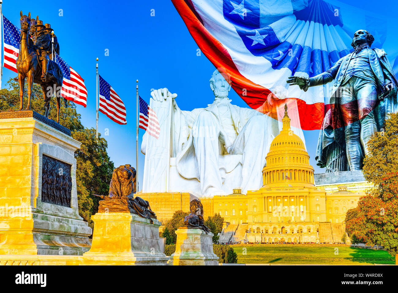 United States Capitol, Capitol, der Heimat des Kongresses der Vereinigten Staaten und Ulysses S. Grant Memorial. Stockfoto