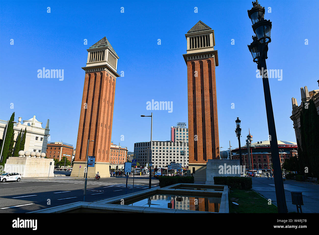 Blick auf die venezianischen Türmen in Barcelona, Katalonien, Spanien Stockfoto