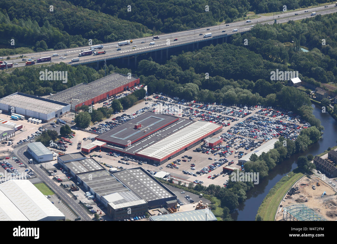 Luftaufnahme des BCA British Car Auktionen in Brighouse, West Yorkshire, UK Stockfoto