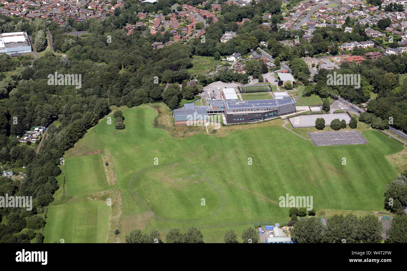 Luftaufnahme von Falinge Park High School, Rochdale, Greater Manchester, UK Stockfoto