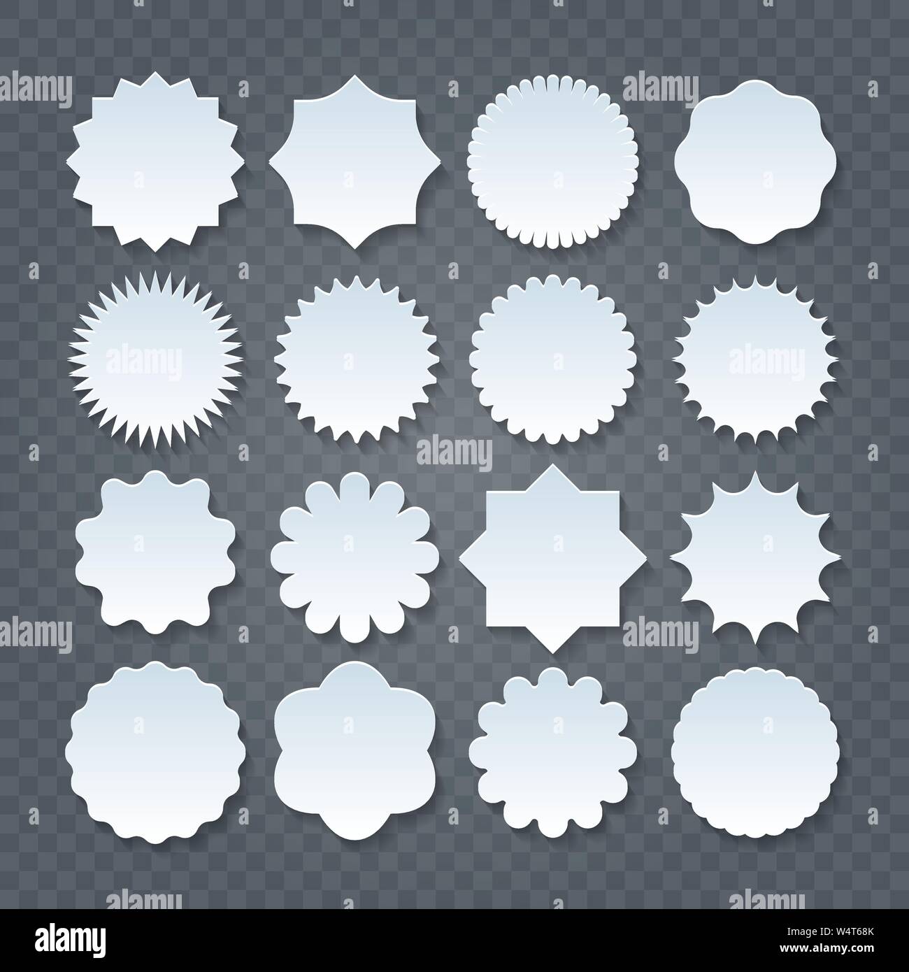 Verschiedene Formen von papercut Preis Aufkleber Verkauf Badge Set auf transparentem Hintergrund. Vector Illustration Stock Vektor