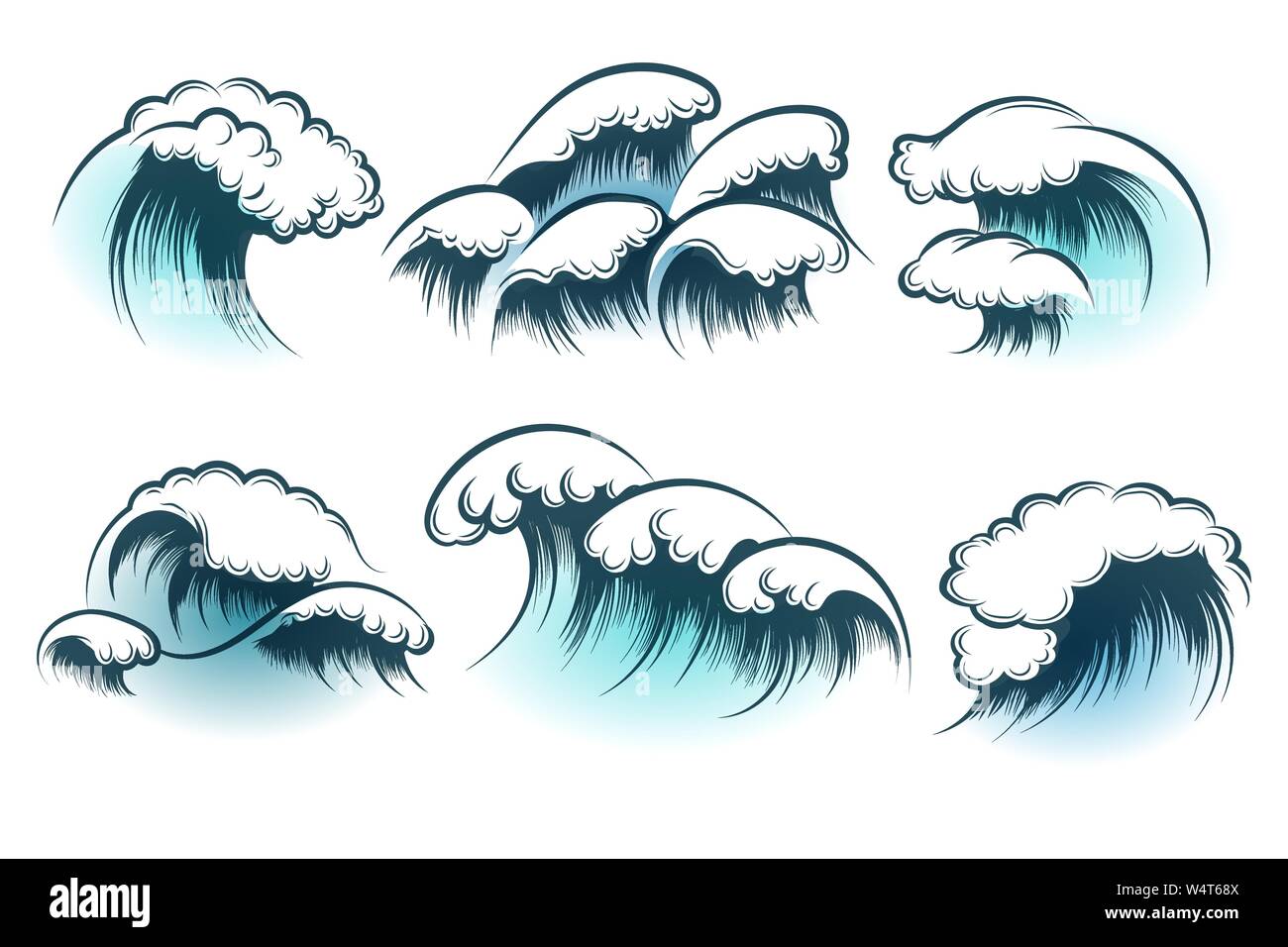 Hand gezeichnet Ozean oder Meer Wellen auf weißem Hintergrund. Vector Illustration. Stock Vektor