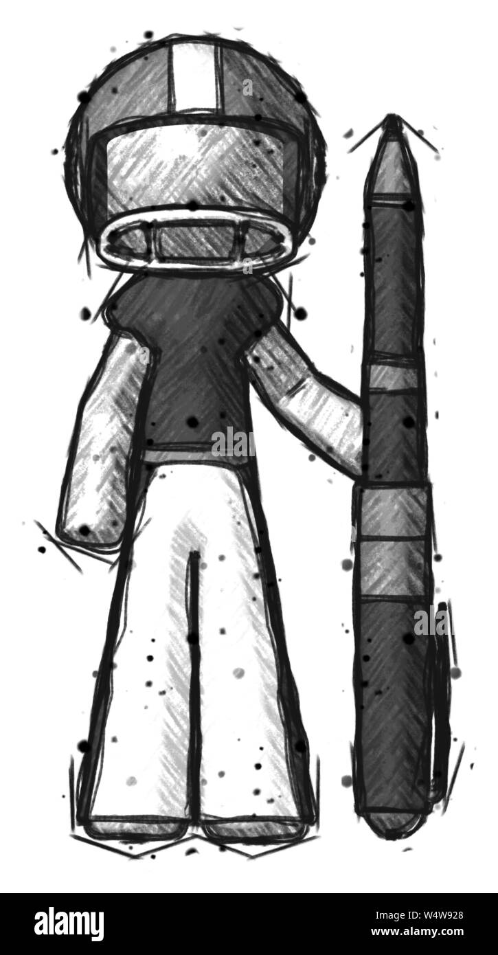 Skizze Fußballspieler Mann mit großen Pen. Stockfoto