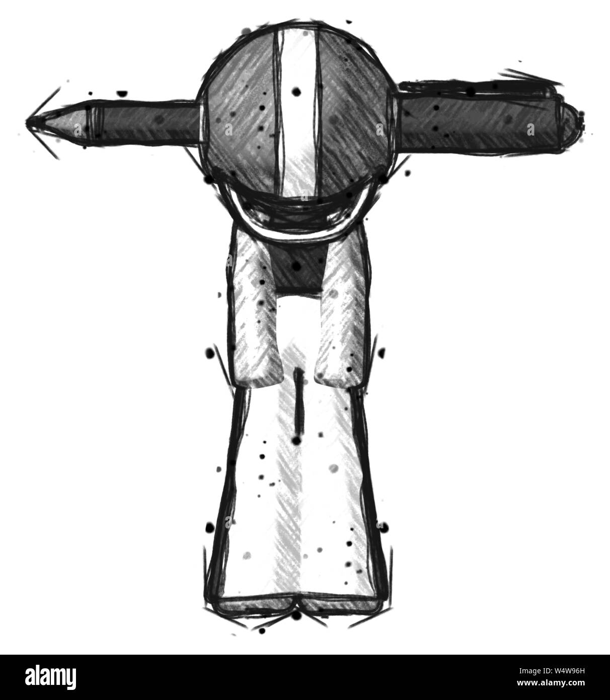 Skizze Fußballspieler mann Kopf mit Feder aufgespießt. Stockfoto