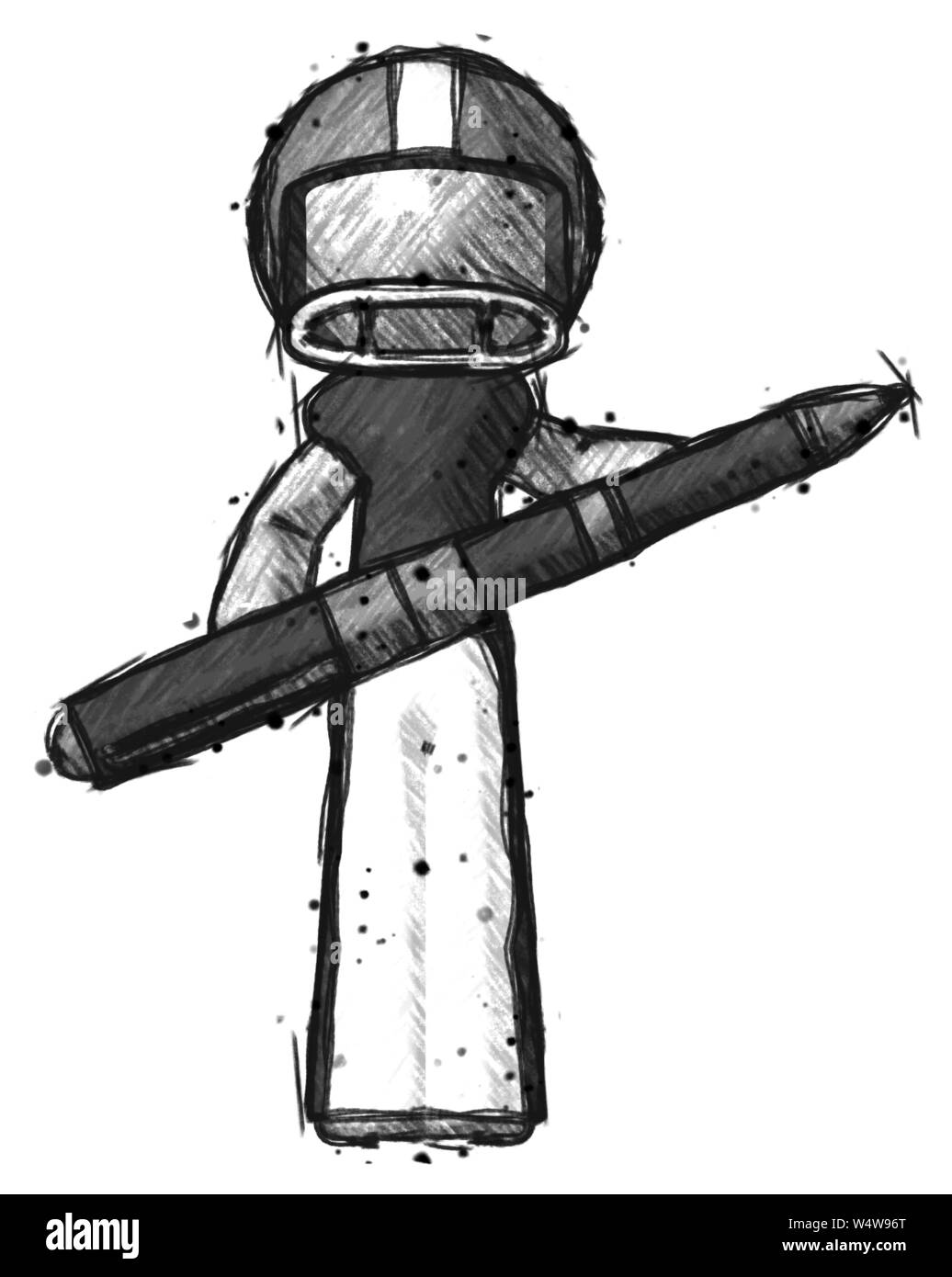 Skizze Fußballspieler man selbstbewusst und mit riesigen pen Posing hoffentlich bereit Giant prüfen zu unterzeichnen. Stockfoto