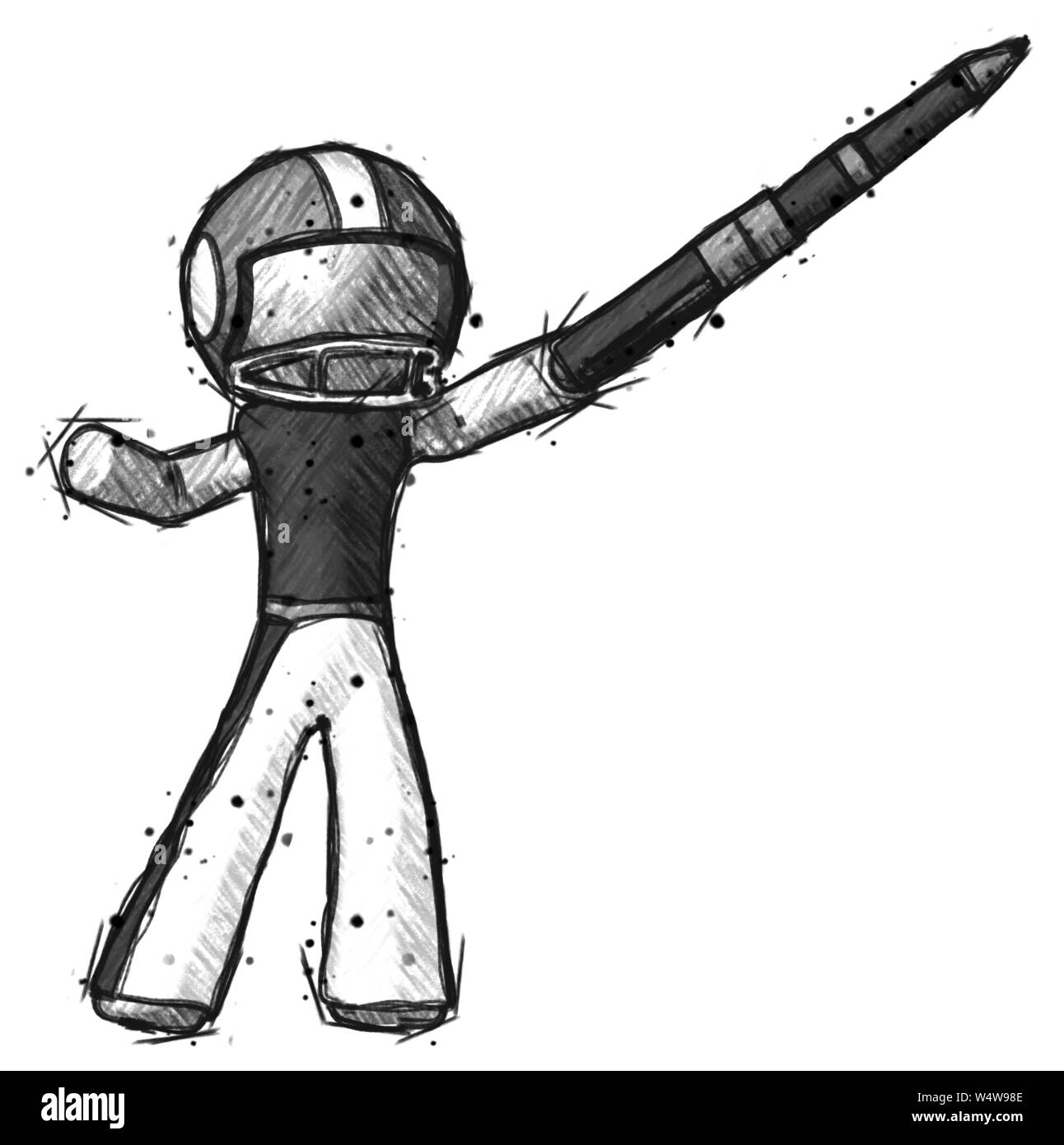 Skizze Fußballspieler Mensch zeigt, ja, die Feder mächtiger ist. Stockfoto