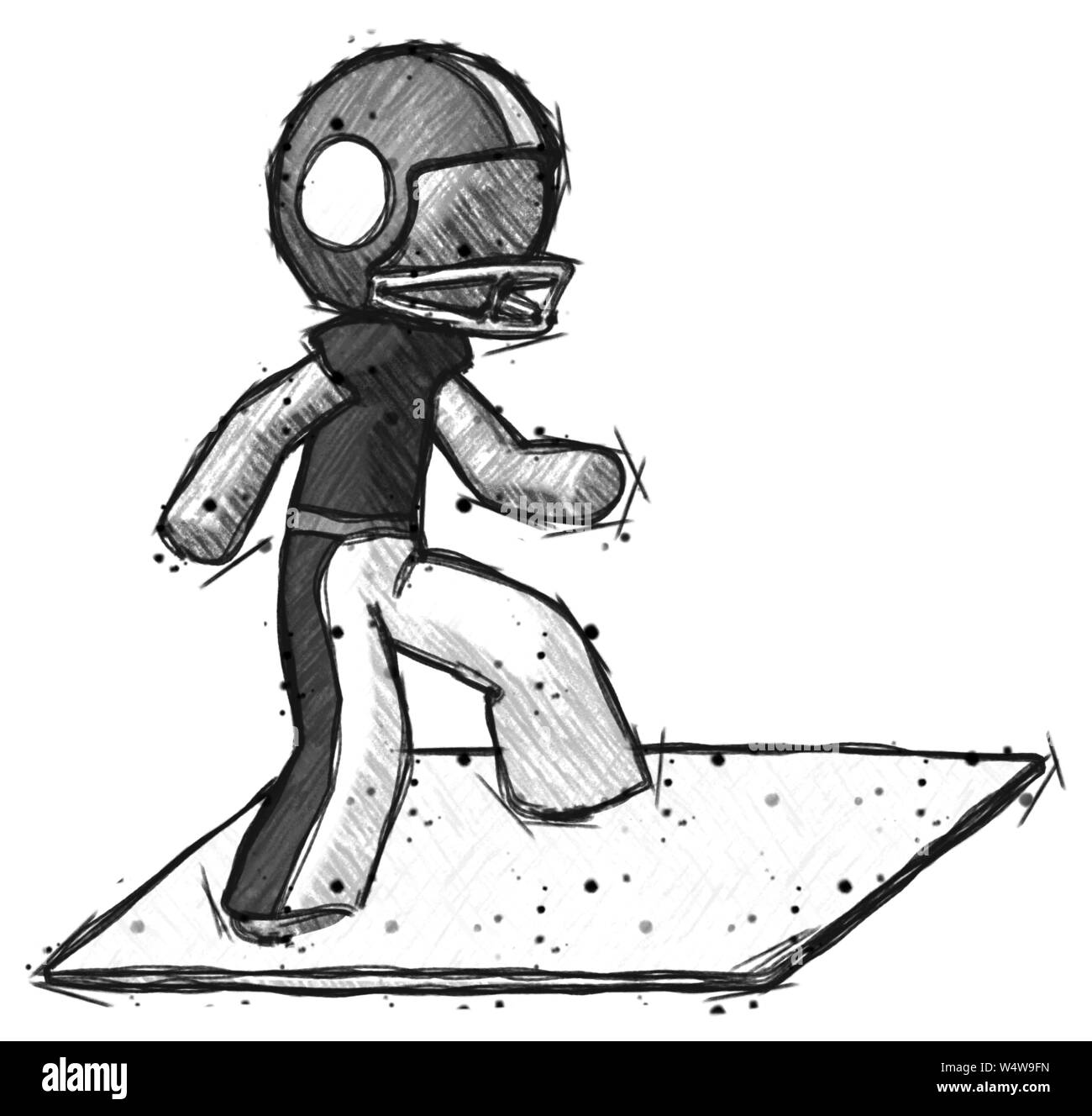 Skizze Fußballspieler Mann auf Porto Umschlag surfen. Stockfoto