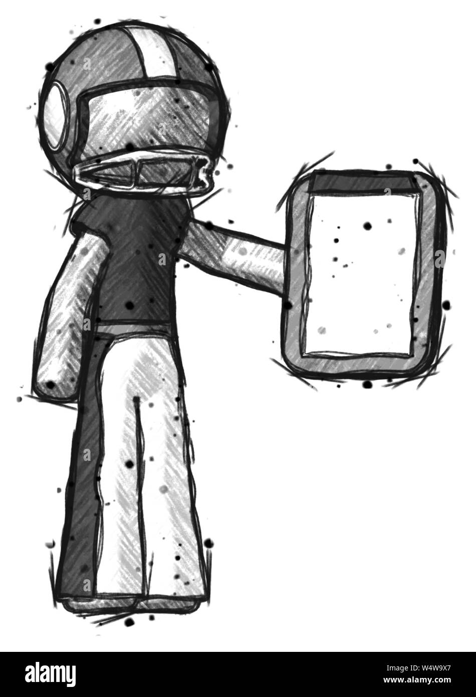 Skizze Fußballspieler Mann mit Zwischenablage Viewer. Stockfoto