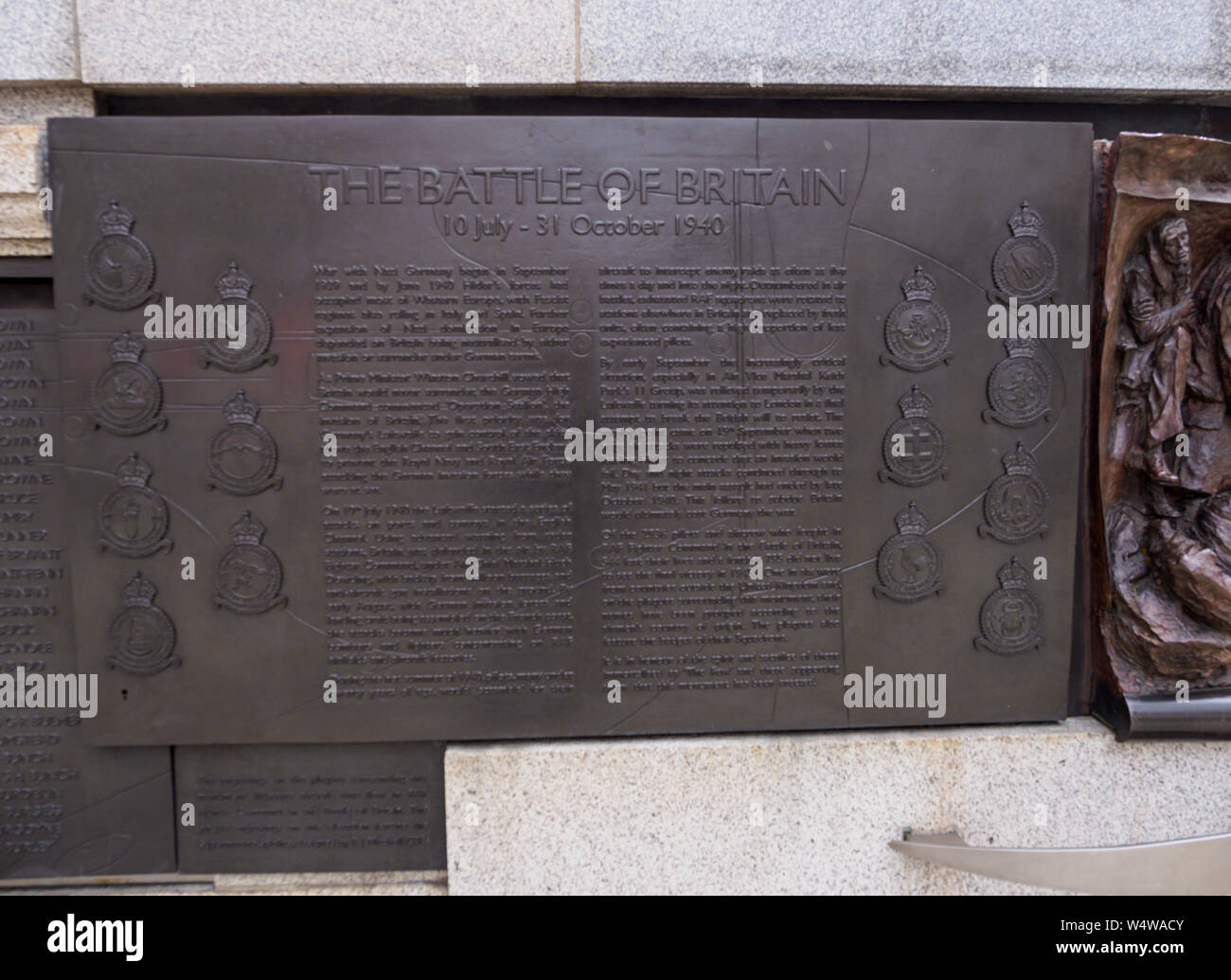 Die Schlacht um England Denkmal Skulptur, Victoria Embankment, Themse, erinnert an deren, die an der Schlacht von Großbritannien während des Zweiten Weltkriegs nahm Stockfoto