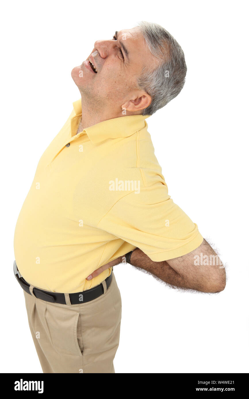 Mann leidet unter Schmerzen im unteren Rücken Stockfoto
