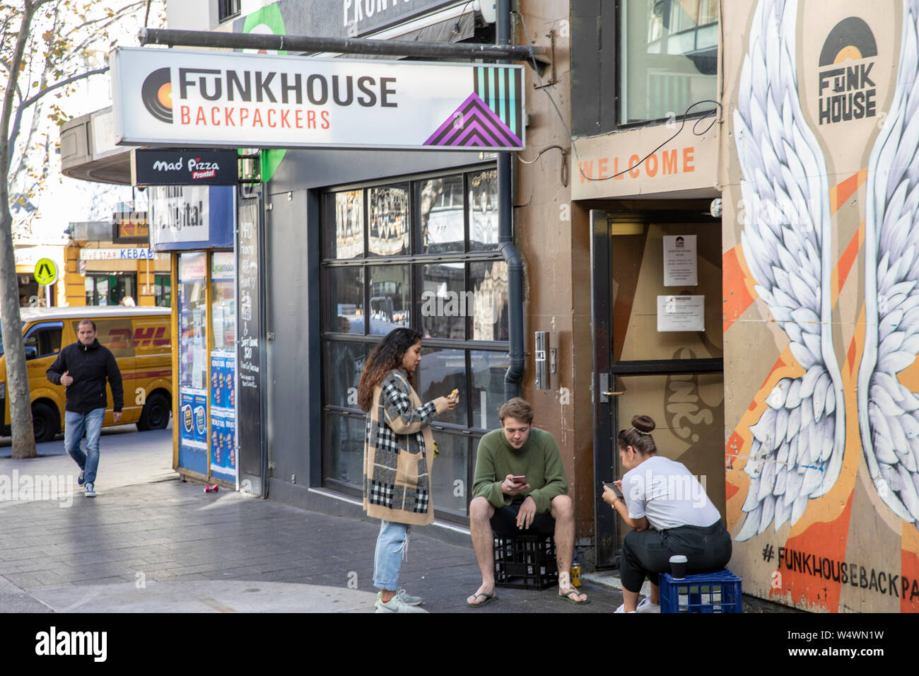 Kings Cross Sydney, das funkhouse Backpackers Hotel und Hostel im Innenstadtvorort Sydney, Australien Stockfoto