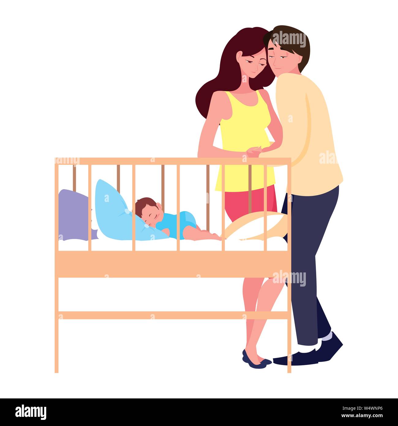 Schwangeren Paare und Baby boy im Bett - Schwangerschaft und Mutterschaft Vector Illustration Stock Vektor