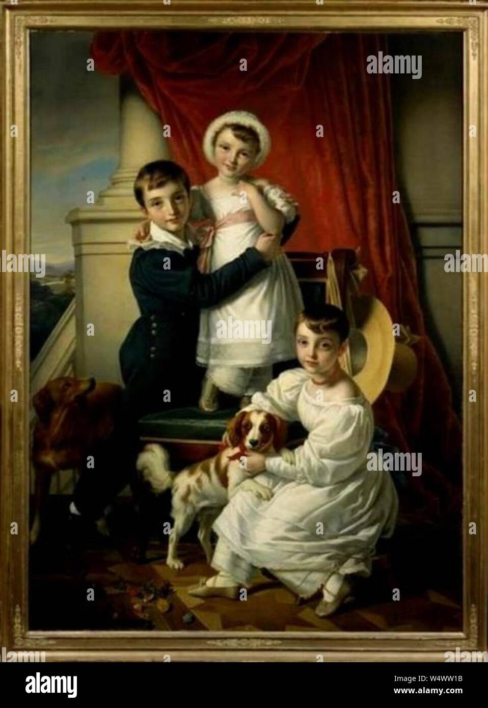 Cornelis Kruseman - Portret van Otto d'Aumale van Romondt (1822-1883), Suzanna Cornelia Frederika van Romondt (1825-1899) en Wilhelmina Anna van Romondt (1827-1892) Stockfoto