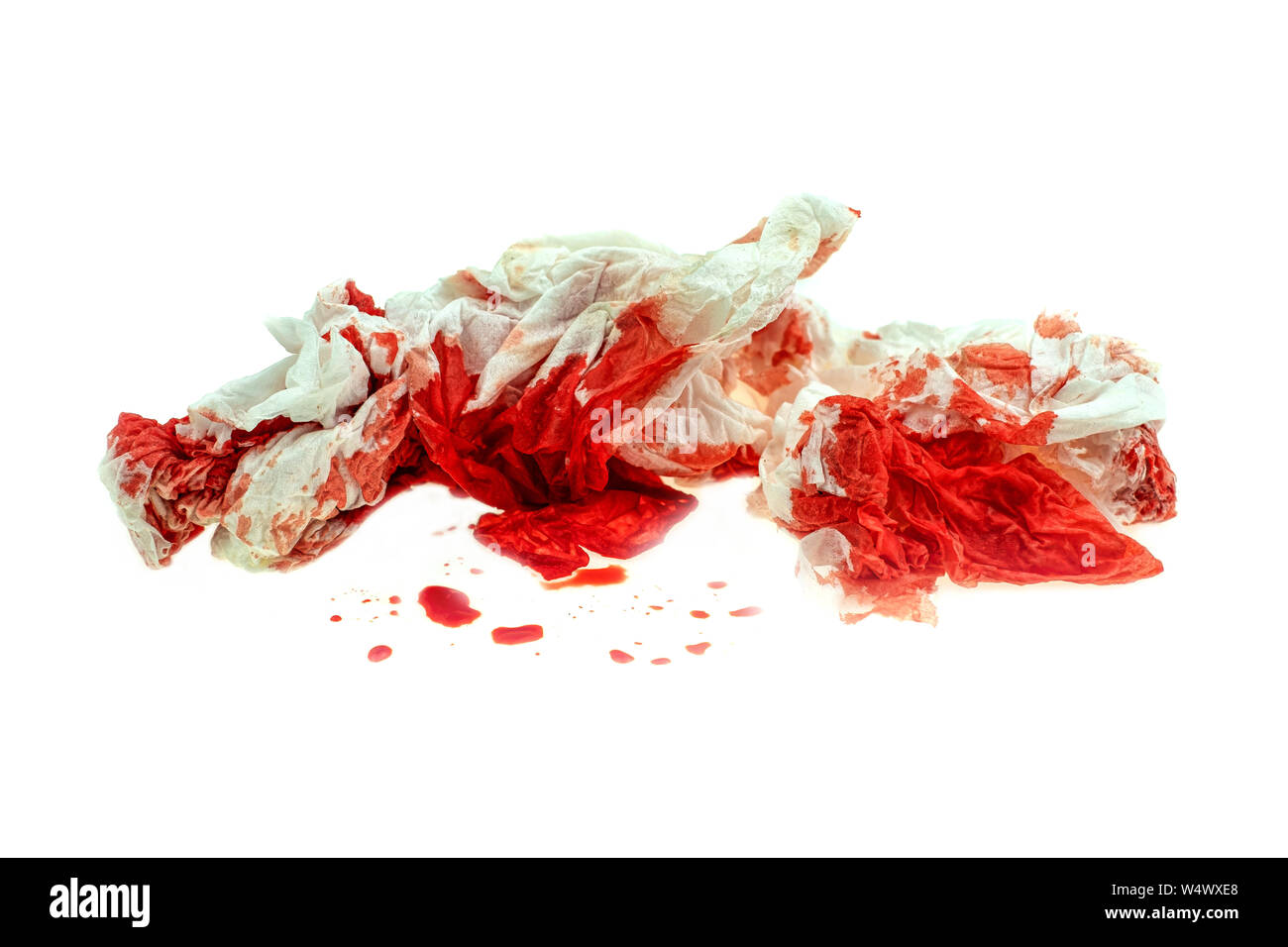 Verwendet blutigen Toilettenpapier am Weißen backgrund Stockfoto