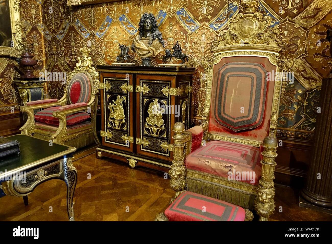 Krönung Stühle der Königin Adelaide und William IV-Musik, Chatsworth House - Derbyshire, England - Stockfoto