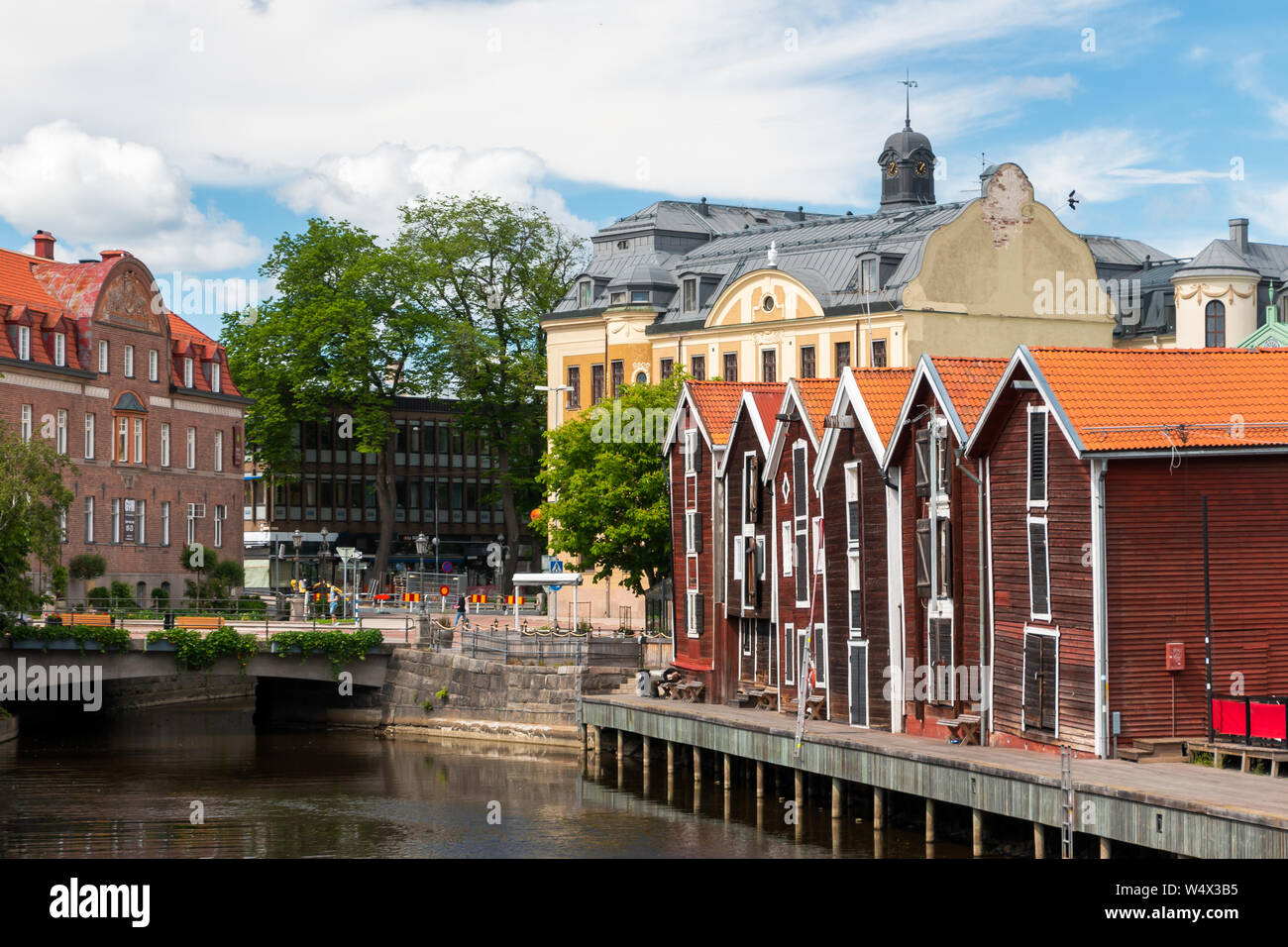 Hudiksvall eine Stadt in der Provinz Gävleborgs län, Osten Schweden mit wunderschönen Holzhäuser Stockfoto