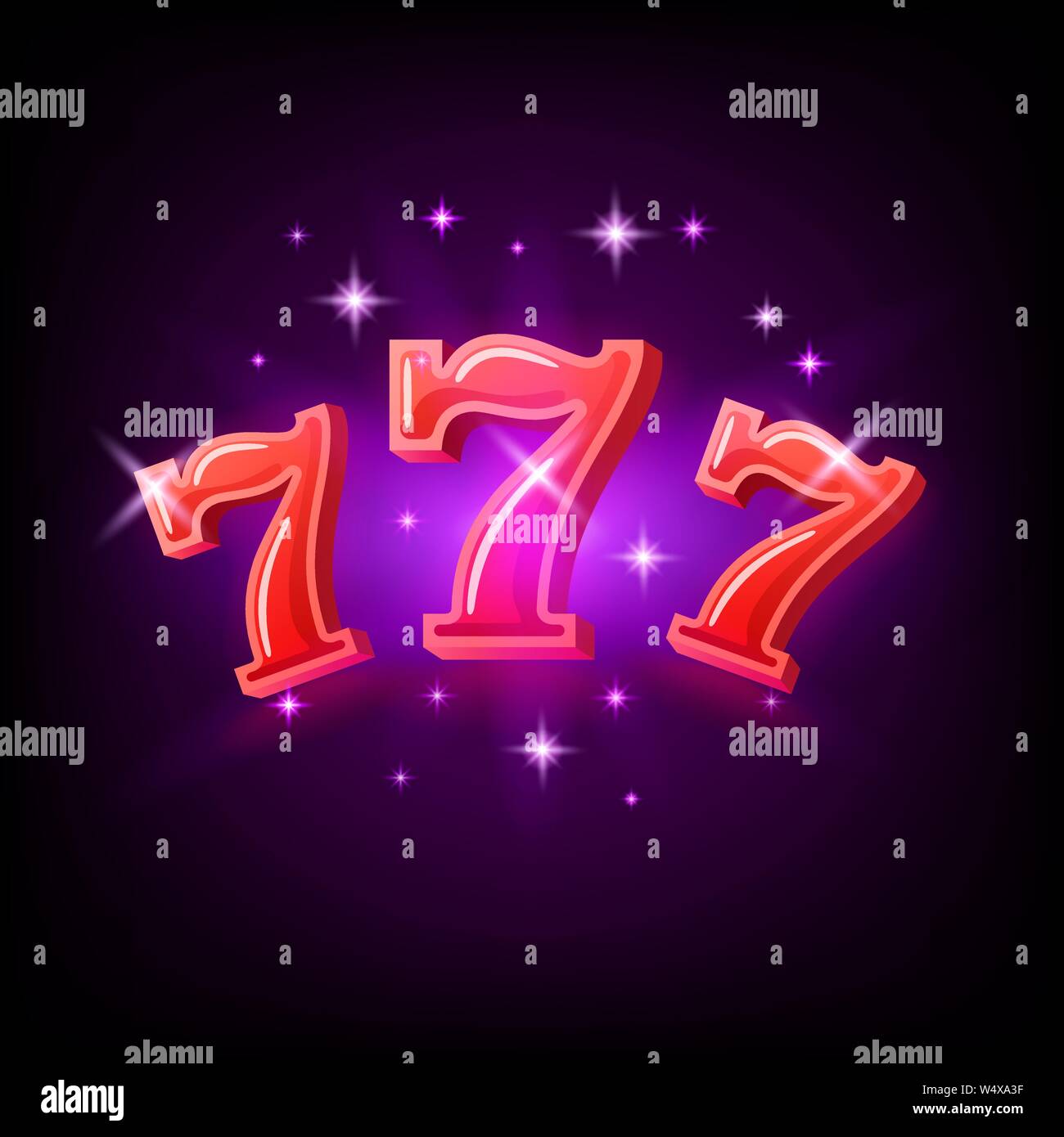 Grosser Gewinn Steckplätze rot 777 banner Casino auf dem violetten Hintergrund. Vector Illustration Stock Vektor