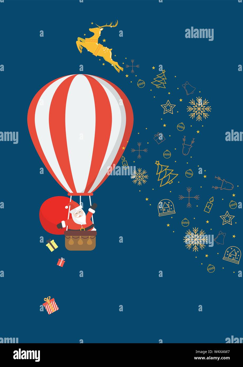 Santa Claus auf einem Heißluftballon. Vector Illustration Stock Vektor