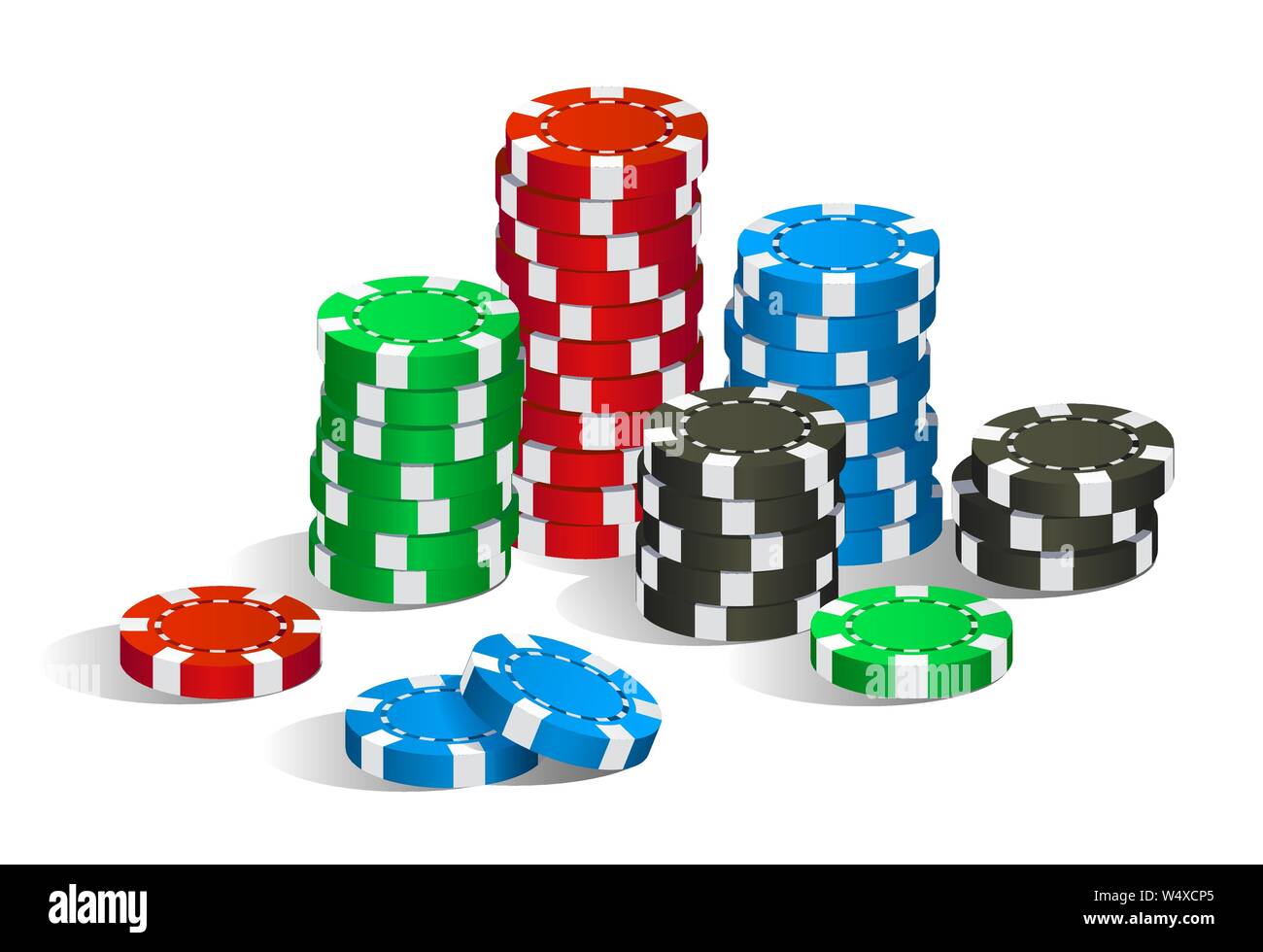 Bunte Rot, Grün, Blau und Schwarz casino chips isoliert Stapel Stock Vektor
