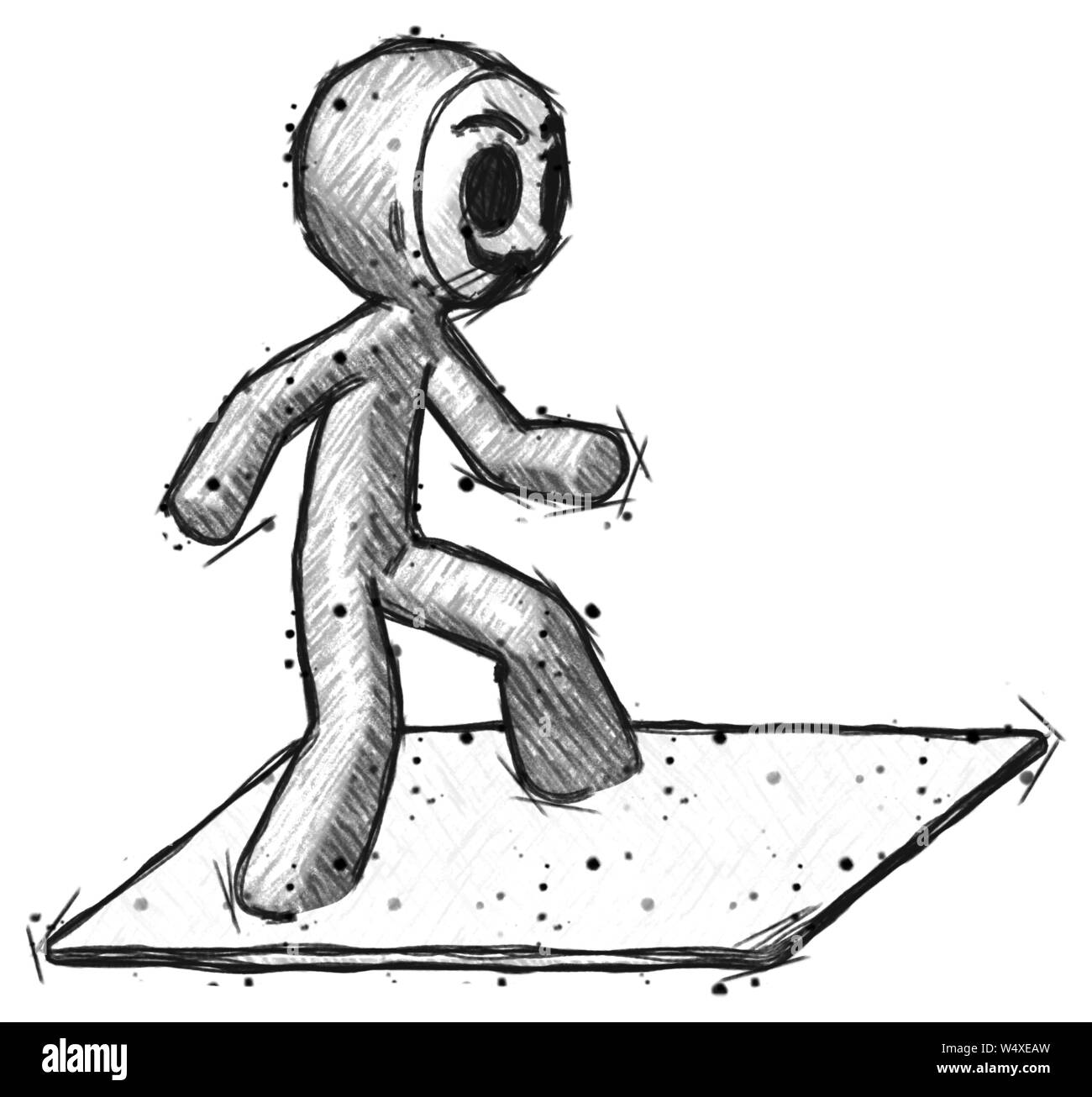 Skizze wenig anarchistischen hacker Mann auf Porto Umschlag surfen. Stockfoto