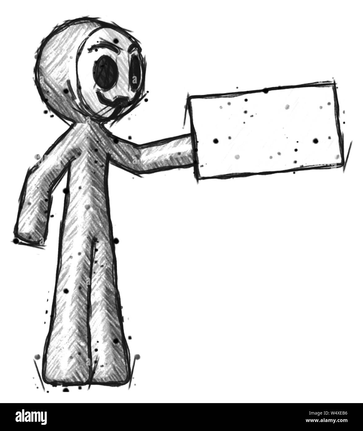 Skizze wenig anarchistischen hacker Mann mit großen Umschlag. Stockfoto