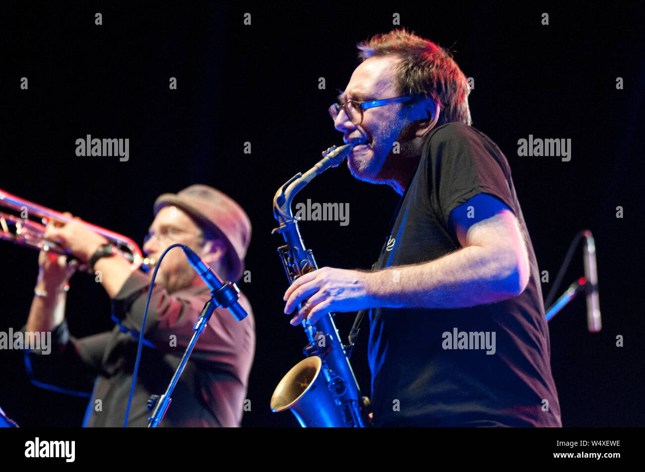 Jazz Musiker John Zorn (sax) und Dave Douglas (Trompete) Stockfoto