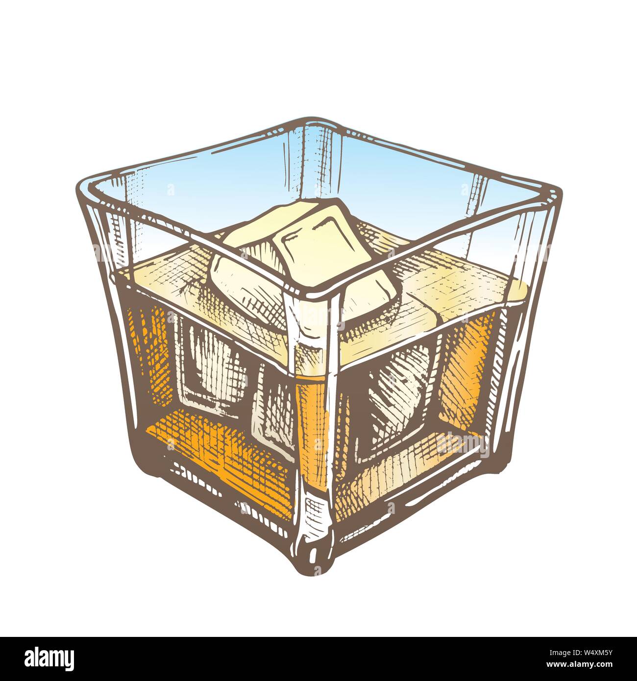 Farbe klassischen irischen Whisky Glas und Eiswürfel Vektor Stock Vektor