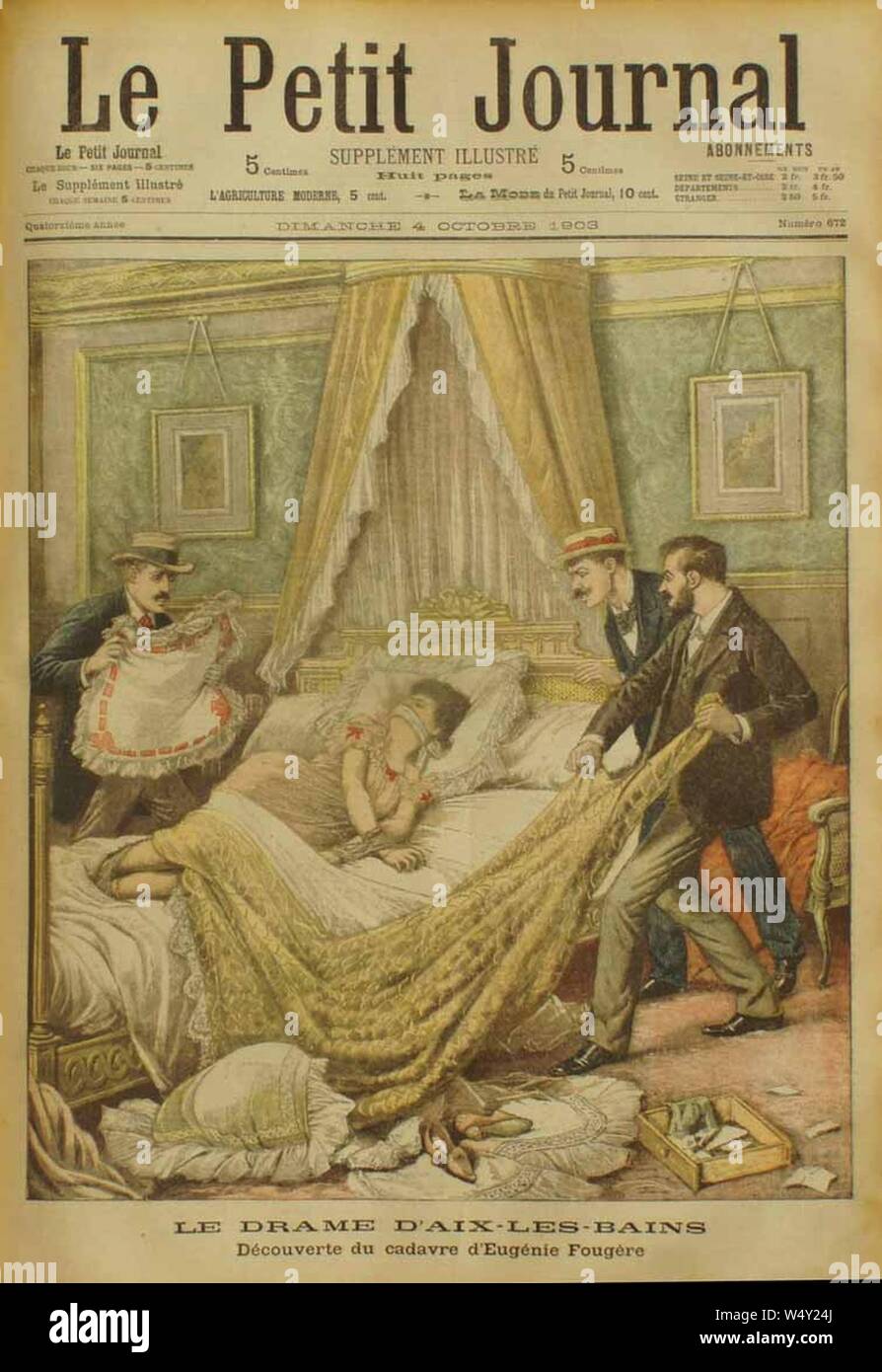 Abdeckung von Le Petit Journal (4. Oktober 1903 - Eugénie Fougère). Stockfoto