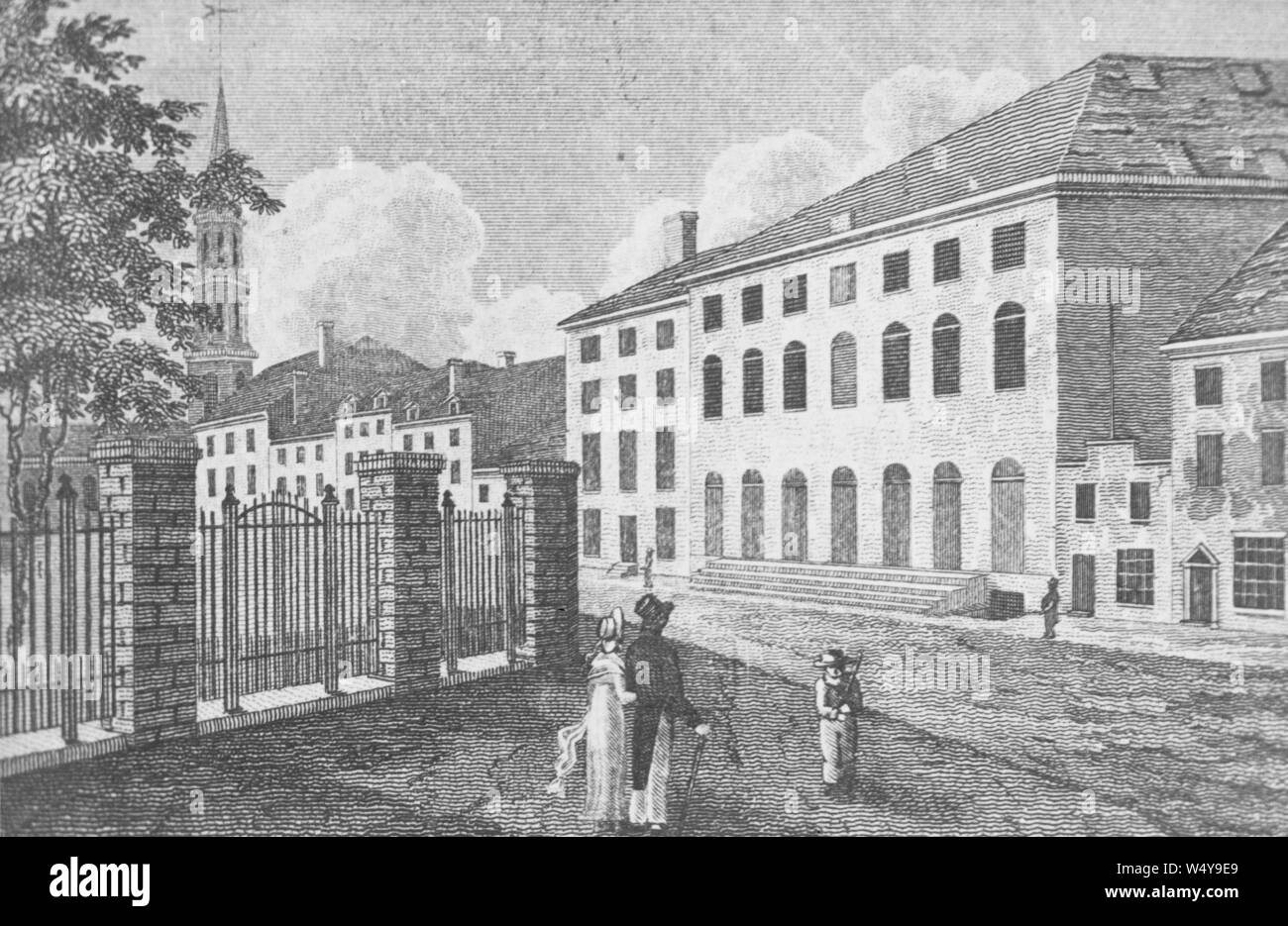 Gravur der Park Theater, als das neue Theater, einem Spielhaus in Manhattan, New York City, 1750 bekannt. Von der New York Public Library. () Stockfoto