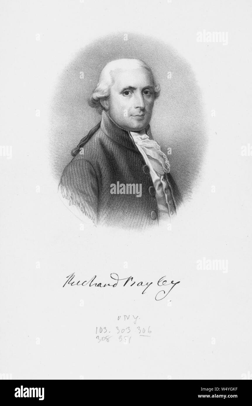 Graviert Portrait von Richard Bayley, ein amerikanischer Arzt, und der erste chief Health Officer der Stadt New York, 1780. () Stockfoto
