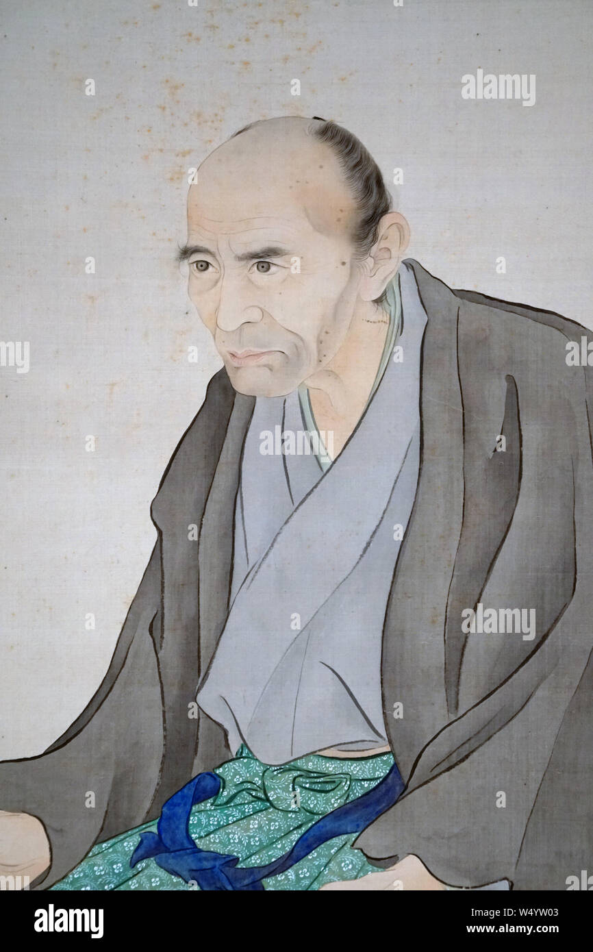 Portrait von Sato Issai bei 70, Farbe auf Seide, von Tsubaki Chinzan, Edo-zeit, 1841 Stockfoto