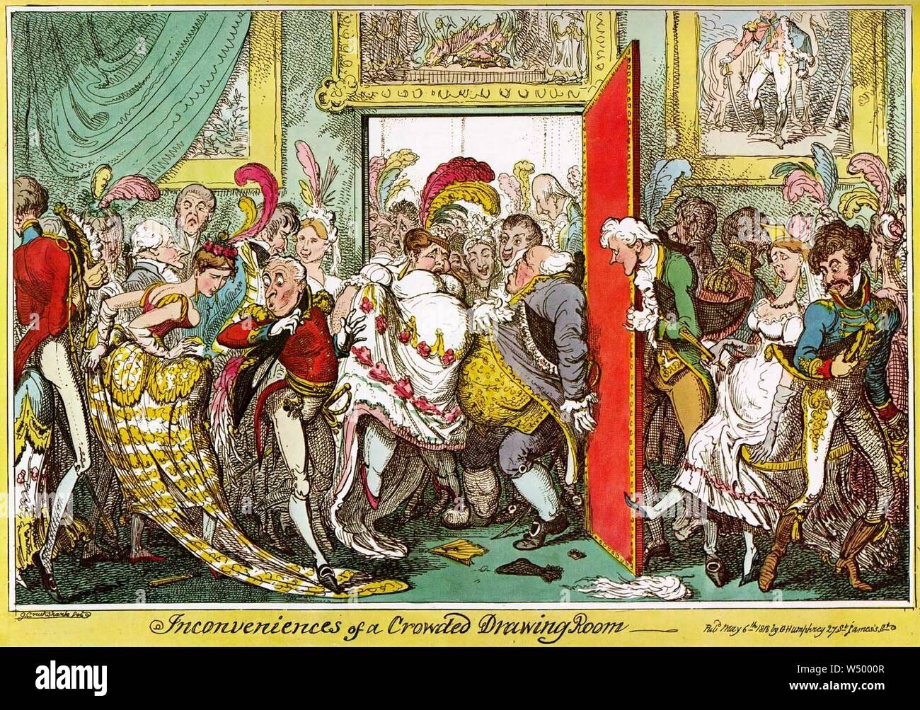 G-Cruikshank-Inconveniences - Crowded-Drawing-Zimmer-1818. Stockfoto