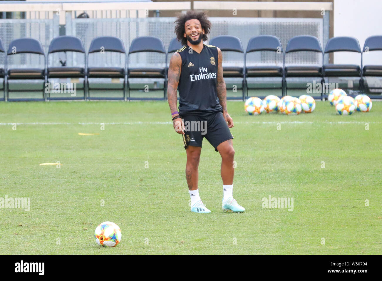 East Rutherford, United States. 25. Juli, 2019. Marcelo Real Madrid während des Trainings an MetLife Stadium in der Stadt East Rutherford am Donnerstag, 25. Das team Gesichter Atletico Madrid morgen für den Internationalen Champions Cup. Credit: Brasilien Foto Presse/Alamy leben Nachrichten Stockfoto