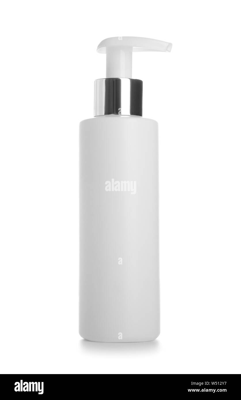 Flasche kosmetische Produkt auf weißem Hintergrund Stockfoto