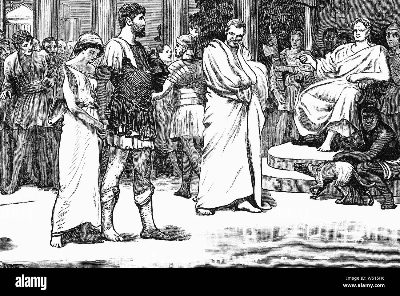 Verginia, oder Virginia (465 v. Chr. - 449 v. Chr.), war eine schöne plebejischen Mädchen verlobt zu Lucius Icilius, Tribüne der Plebs in BC456, und die Tochter von Lucius Verginius, ein angesehener Hauptmann im Forum. Im Jahre 451 v. u. Z., Appius Claudius, einer Der decemvirs begann sie zu begehren, der verginia. Wenn Sie ihn abgelehnt, Appius seinen Knecht gesandt, Marcus Claudius Verginia, zu entführen, die unter dem Vorwand, sie sei Appius' Slave. Als seine Tochter entehrt durch die DECEMVIR haben, ihr Vater ergriff ein Messer aus einem Metzger im Markt und Verginia erstochen zum Tod. Stockfoto