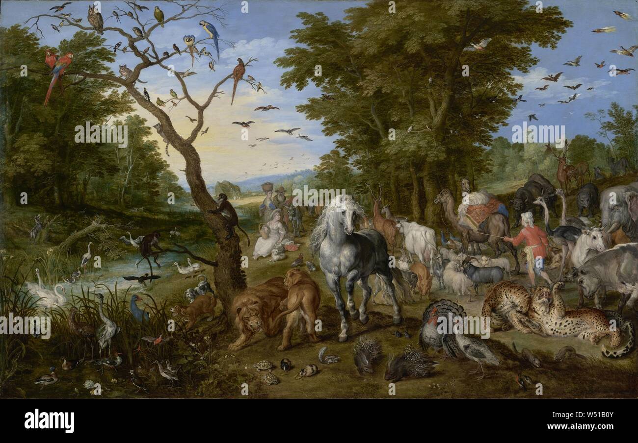 Der Eintrag der Tiere in der Arche Noah, Jan Brueghel der Ältere (Flämisch, 1568-1625), 1613, Öl auf Leinwand, 54,6 × 83,8 cm (21 1/2 x 33 in Stockfoto