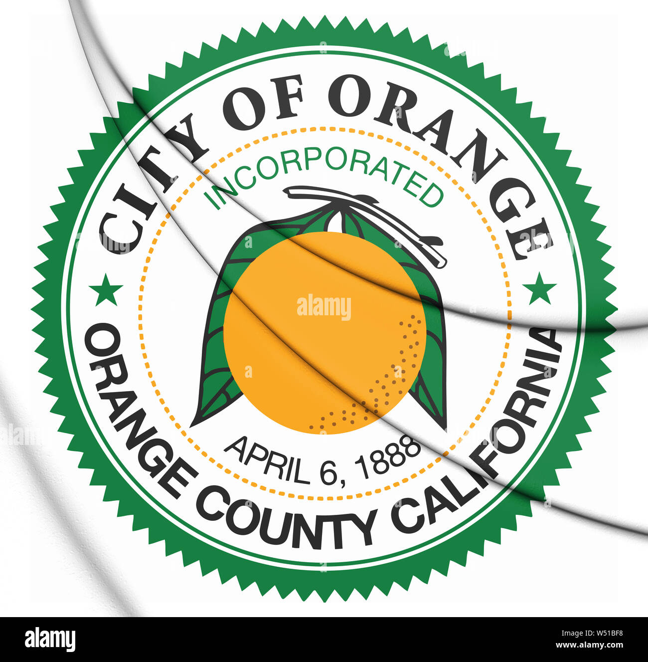 3D-Siegel von Orange City (Kalifornien), USA. 3D-Darstellung. Stockfoto