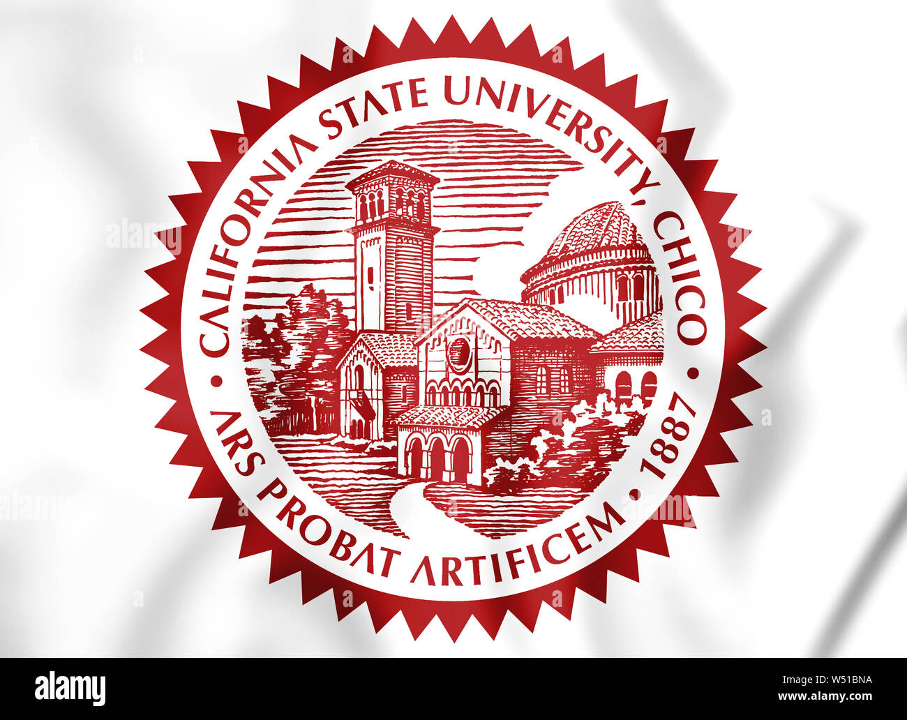 3D-Dichtung der California State University, Chico. USA. 3D-Darstellung. Stockfoto