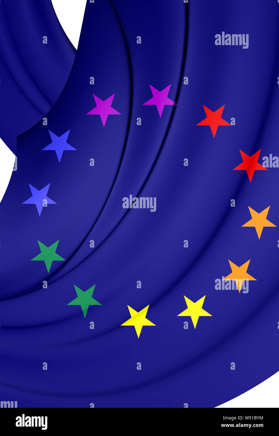 3D Europa Gay Flagge. 3D-Darstellung. Stockfoto