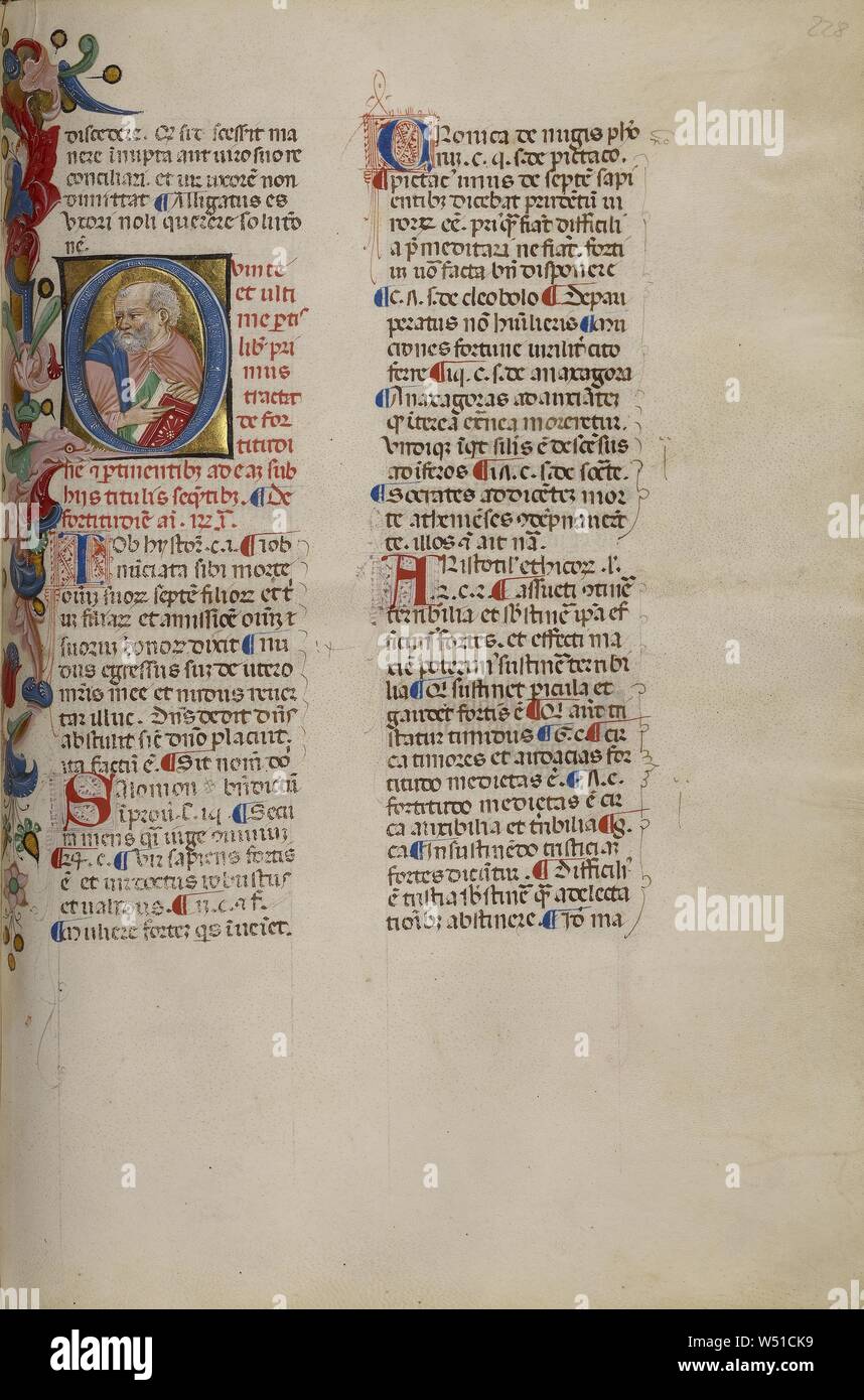 Erste Frage: Büste Porträt eines Mannes, Cristoforo Cortese (Italienisch, aktive Venedig, Italien 1390 - 1445), Venedig, Venetien, Italien, Anfang des 15. Jahrhunderts, Tempera Farben, Feder und Tinte, und Blattgold auf Pergament zwischen Holz Bretter mit rotem Samt, Blatt bedeckt gebunden: 36,8 x 26 cm (14 1/2 x 10 1/4 in Stockfoto