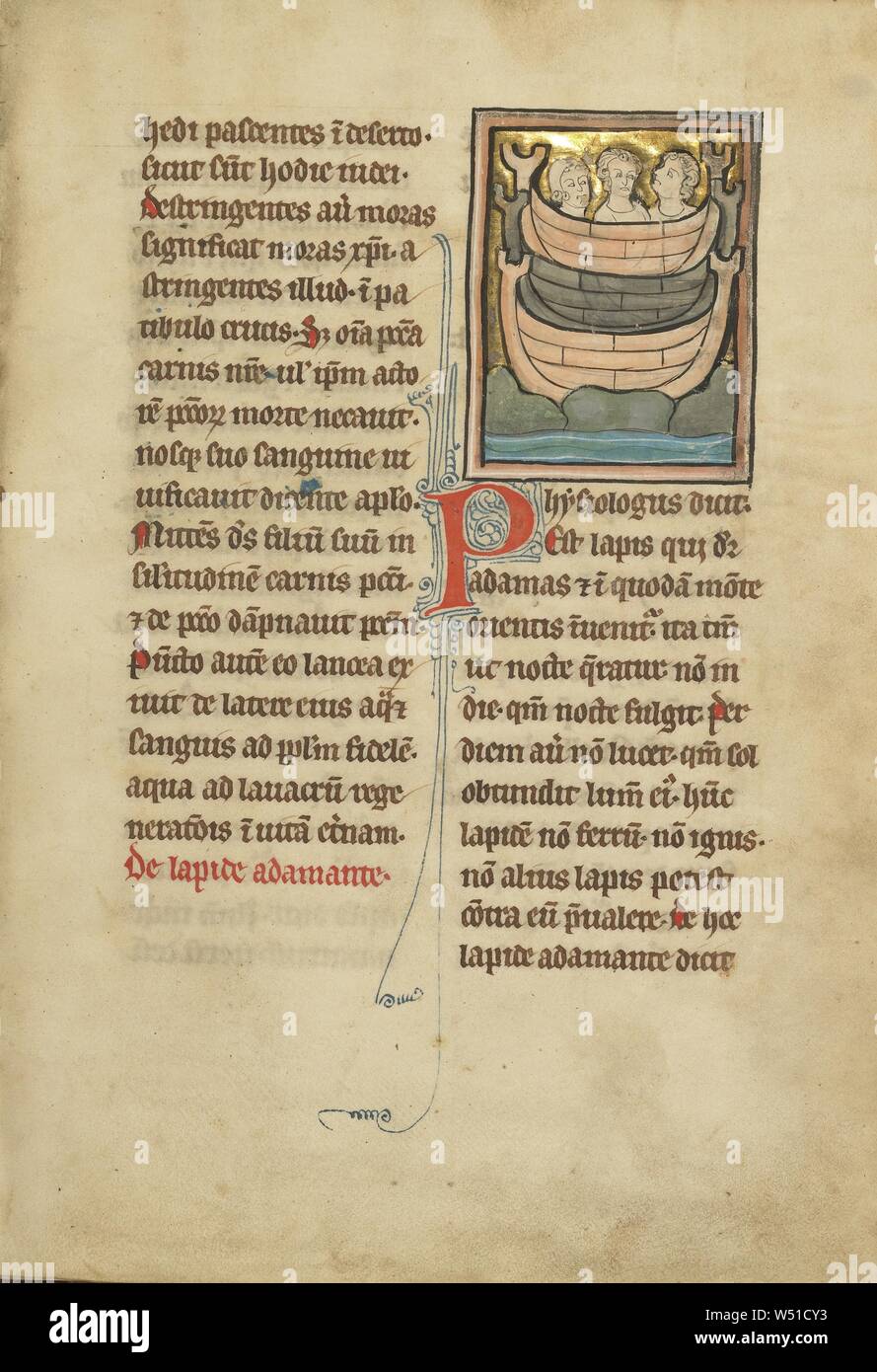 Ein Magnet Stein, Unbekannt, Marne?, Frankreich (ehemals Flandern), im vierten Quartal des 13. Jahrhunderts (nach 1277), Tempera Farben, Feder und Tinte, Blattgold und Gold Farbe auf Pergament, Blatt: 23,3 x 16,4 cm (9 3/16 x 6 7/16 Stockfoto