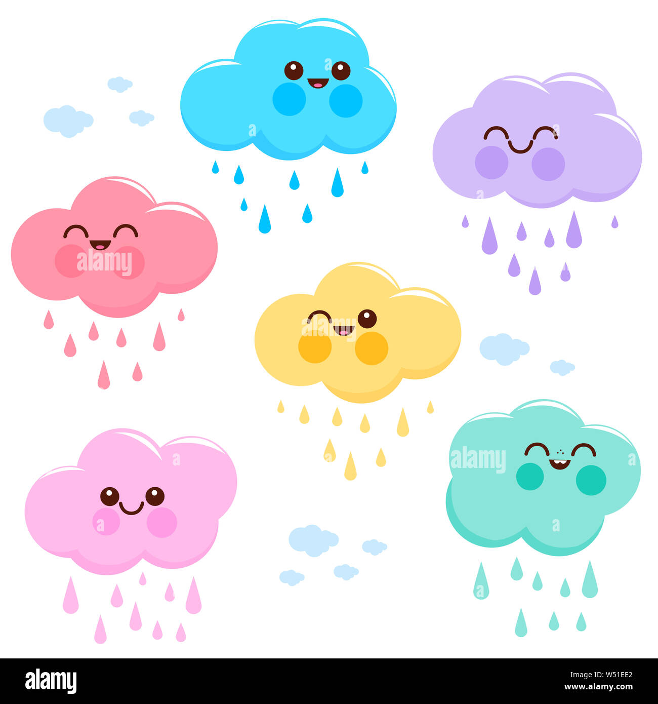 Abbildung von niedlichen und farbenfrohen Pastelltönen cloud Zeichen und Regen. Stockfoto
