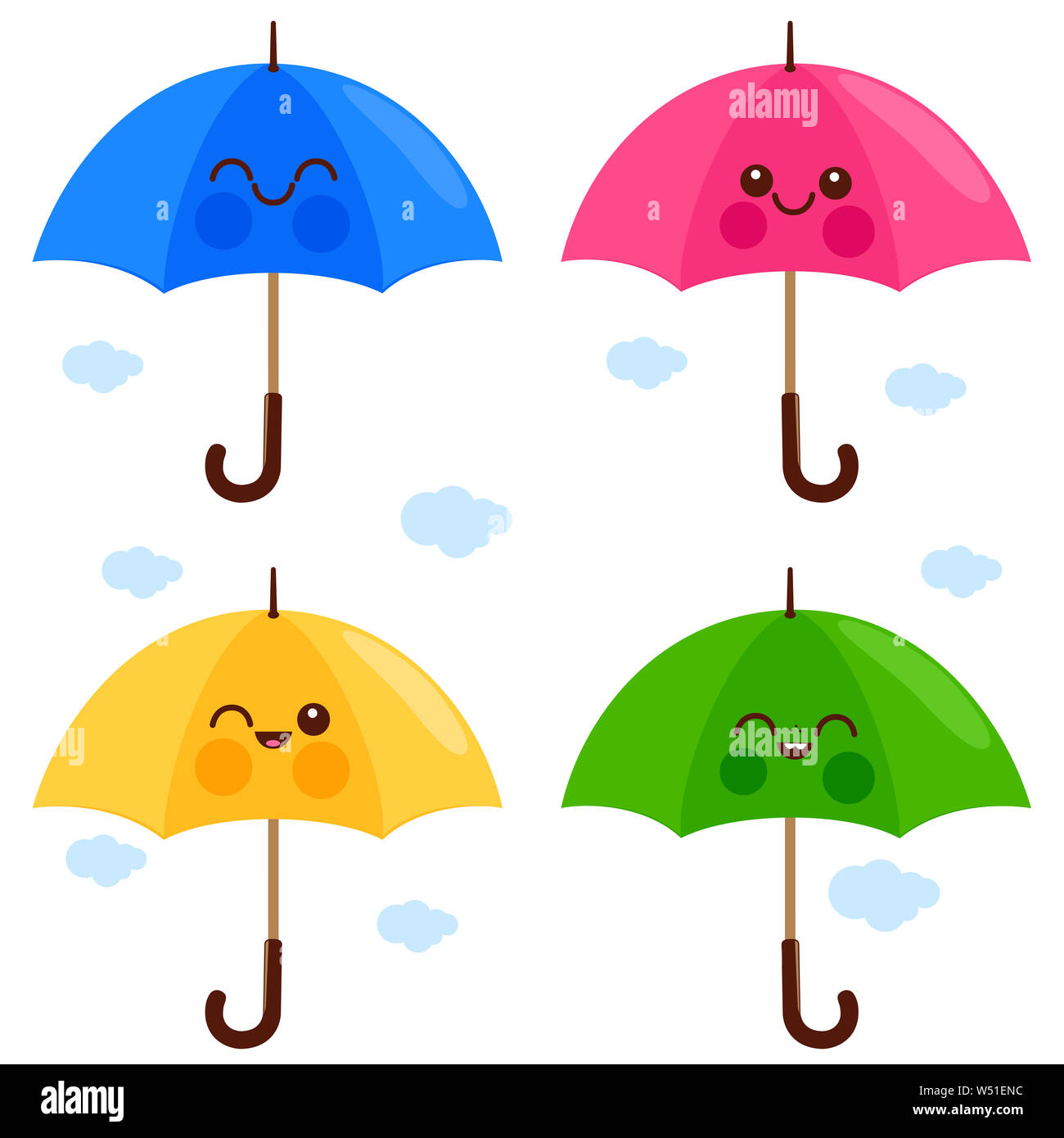 Abbildung von niedlichen, bunten Regenschirm Zeichen. Stockfoto