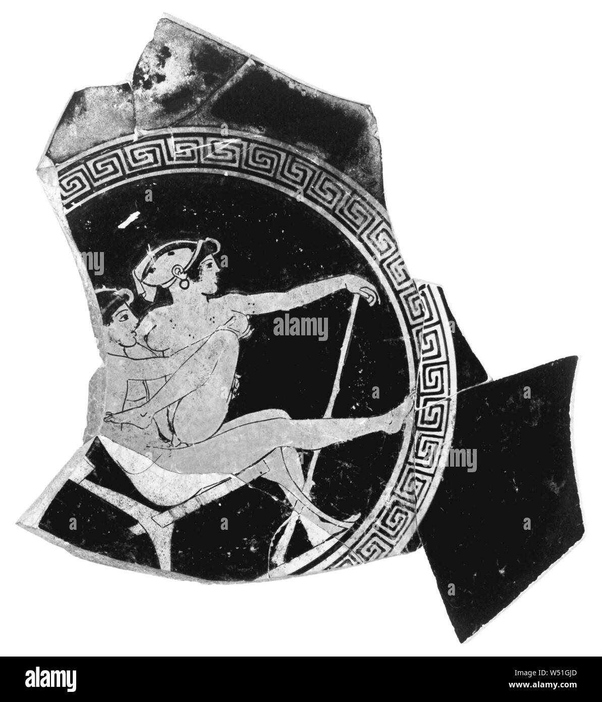 Fragmentarische Dachgeschoss Red-Figure Kylix, Tarquinia Maler, Athen, Griechenland, etwa 470 v. Chr., Terrakotta, 13,1 cm (5 3/16 in. Stockfoto