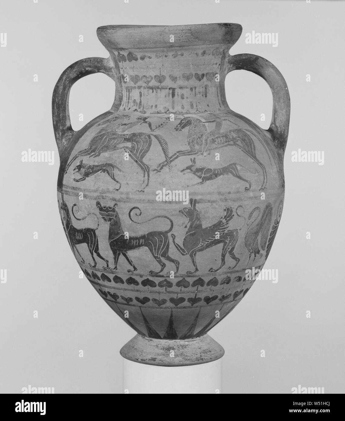 Pontic (ETRUSKISCHEN) Hals Amphora, Paris Maler, Etrurien, etwa 550 v. Chr., Terrakotta, 33,8 × 24,4 × 23,2 cm (13 5/16 x 9 5/8 x 9 1/8 in. Stockfoto