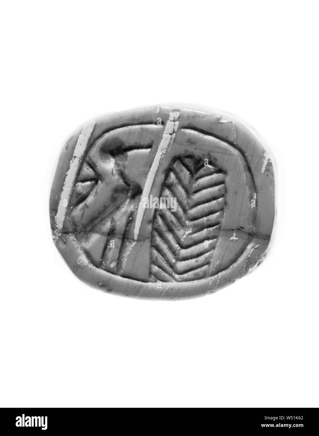 Graviert Scaraboid, Lyraspieler Gruppe, nördliches Syrien, Syrien, die zweite Hälfte des 8 Jh. V.CHR., Clinochrysotile (Serpentin), 1,3 × 1,1 × 0,6 cm (1/2 x 7/16 x 1/4 in Stockfoto