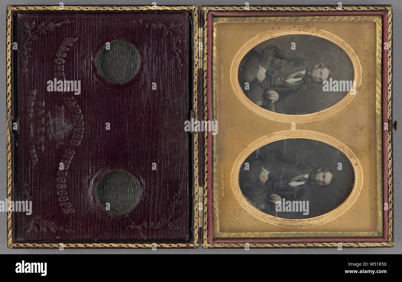Porträt einer sitzenden Mann mit vollen Kinn Bart, William J.'S (American, 1820-1903), 1857, Stereograph, daguerreotypie, von Hand gefärbt Stockfoto